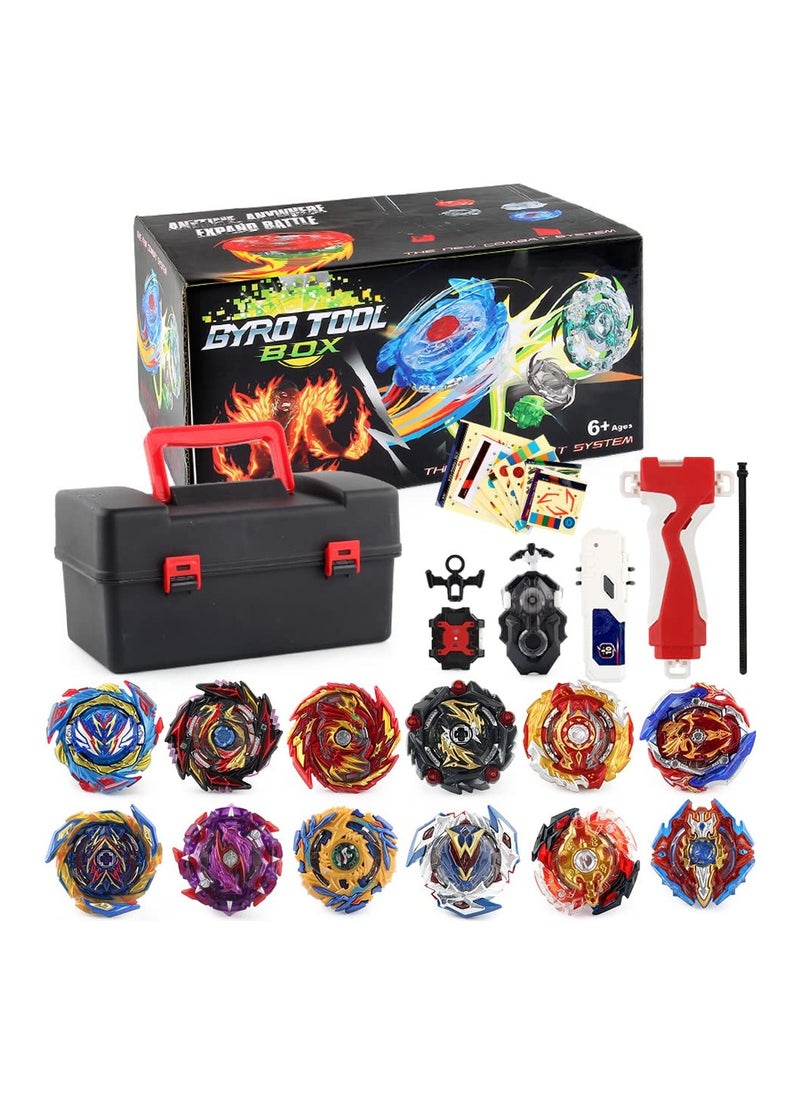 XICEN - Gyro Toy Set 12 Spinning Tops 1x Launcher LR Left Right Spin DB Layer System and 1 Two-Way Transmitter Metal Fusion Attack Top Battling Game with Portable Box Gift for Ages 6+ - Image 1