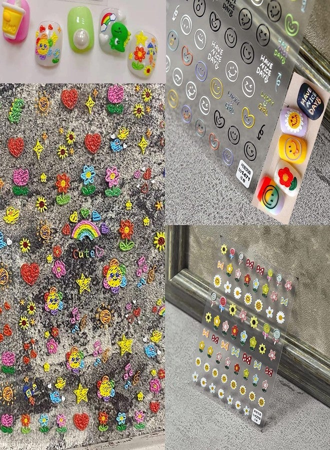 TPhaelay New Sunflower Nail Art Stickers Decals Candy Color Cartoon Sun Flower Colorful Flower Embroidery Self-Adhesive Nail Stickers Cute Nail Stickers Nail Art Decoration (3 Pieces) - Image 1