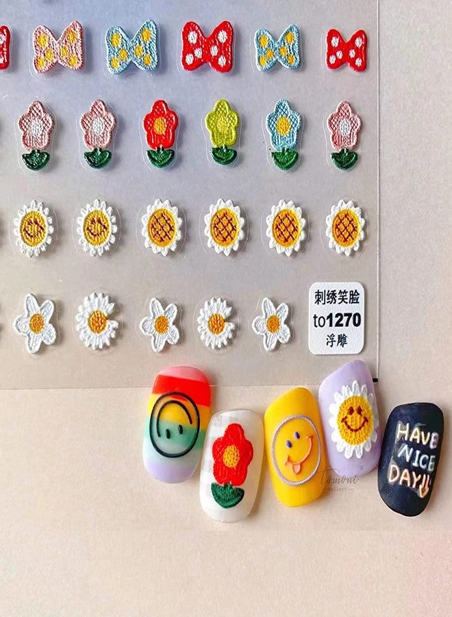 TPhaelay New Sunflower Nail Art Stickers Decals Candy Color Cartoon Sun Flower Colorful Flower Embroidery Self-Adhesive Nail Stickers Cute Nail Stickers Nail Art Decoration (3 Pieces) - Image 5