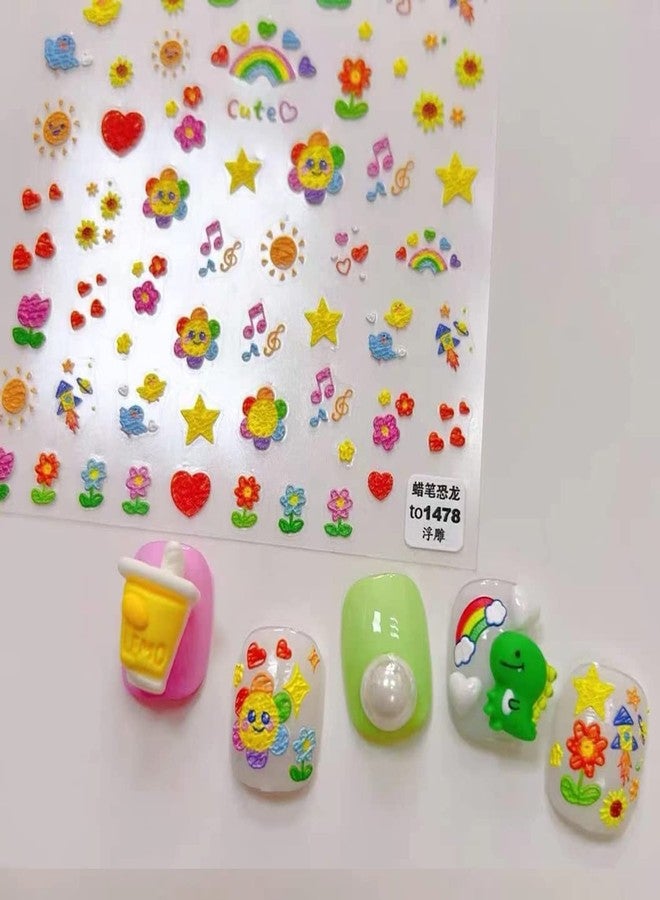 TPhaelay New Sunflower Nail Art Stickers Decals Candy Color Cartoon Sun Flower Colorful Flower Embroidery Self-Adhesive Nail Stickers Cute Nail Stickers Nail Art Decoration (3 Pieces) - Image 3