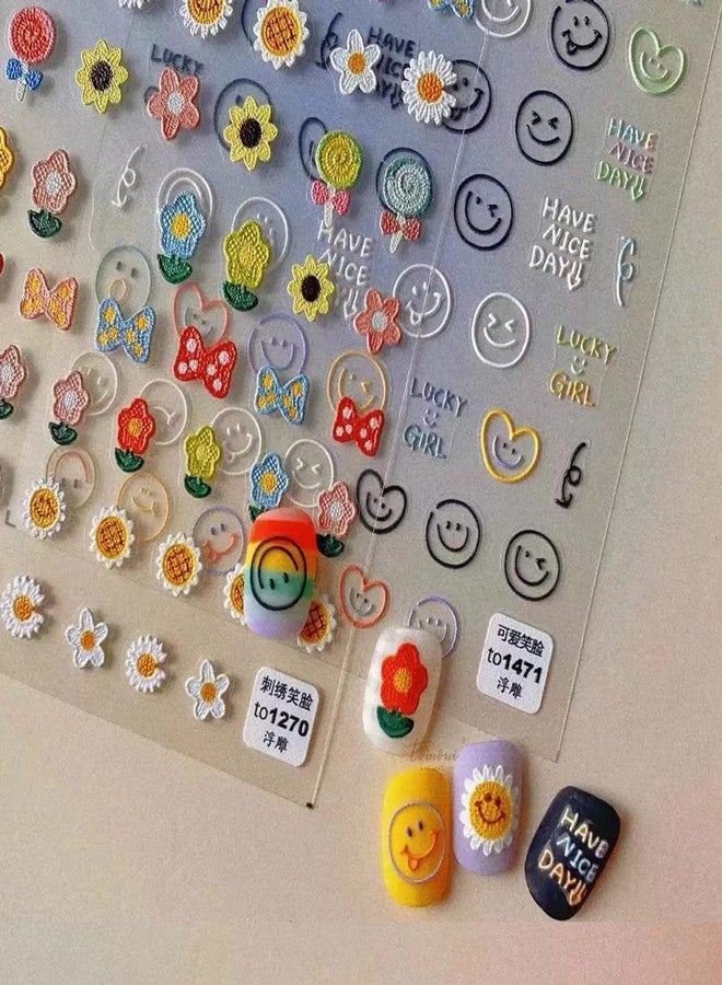TPhaelay New Sunflower Nail Art Stickers Decals Candy Color Cartoon Sun Flower Colorful Flower Embroidery Self-Adhesive Nail Stickers Cute Nail Stickers Nail Art Decoration (3 Pieces) - Image 2