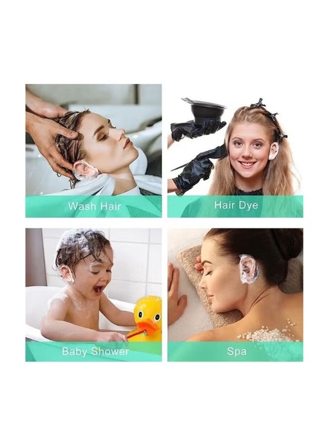 واي جيه 100 قطعة غطاء حماية الأذن يمكن التخلص منه أغطية الأذن المرنة والشفافة للاستحمام كبير للون الشعر ، والاستحمام ، وأغطية الأذن للحمام ، وفندق سبا هوم وصالون تصفيف الشعر ، أبيض - Image 4