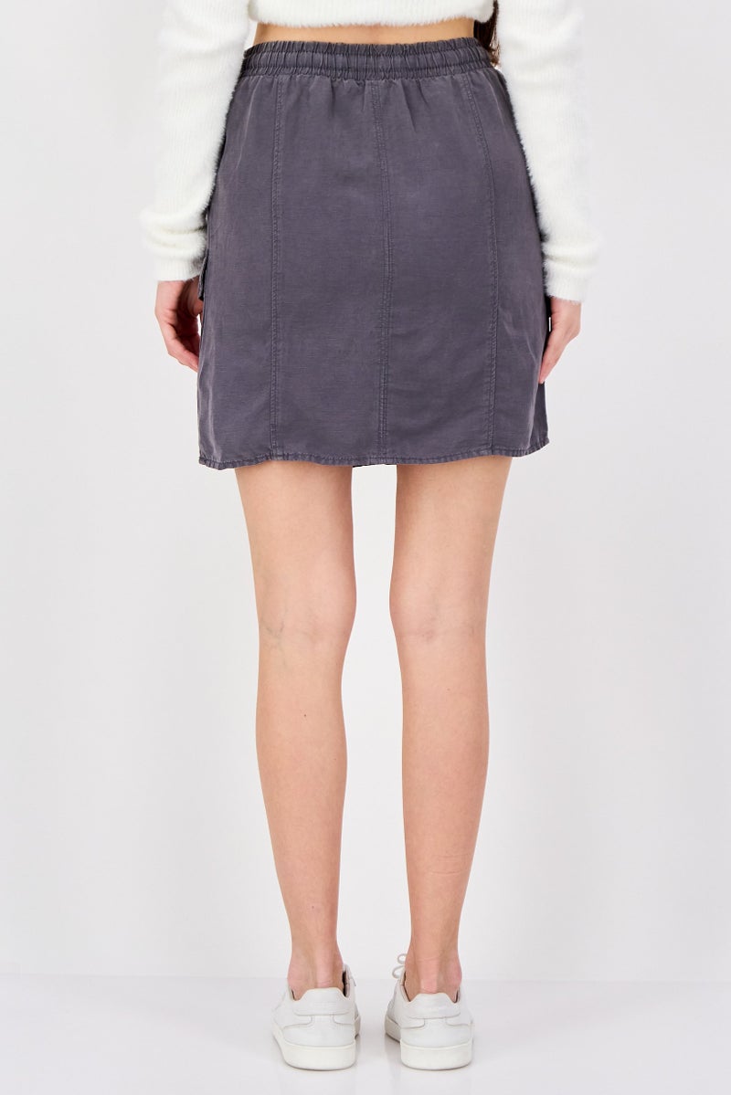promod Women Solid Drawstring Mini Skirt, Grey - Image 4