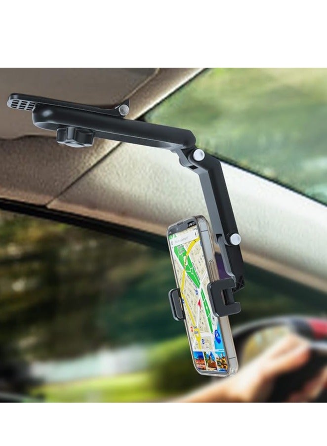 Car Phone Holder for Sun Visor, 1080° Rotatable Sun Visor Car Phone Mount Foldable Dashboard Phone Holder for Car, Universal Adjustable Spring Clip Car Cell Phone Stand for All Phone - Image 1