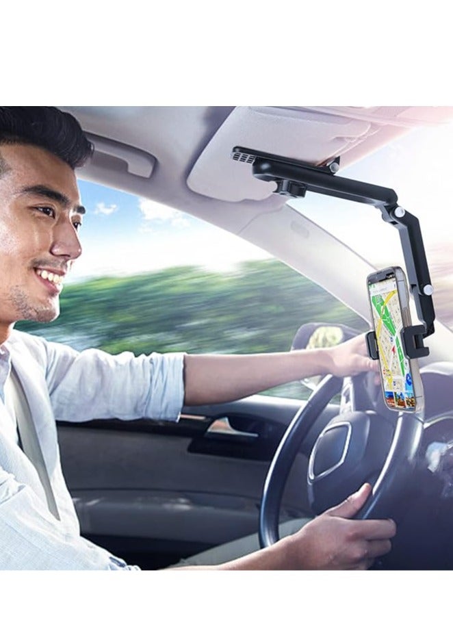 Car Phone Holder for Sun Visor, 1080° Rotatable Sun Visor Car Phone Mount Foldable Dashboard Phone Holder for Car, Universal Adjustable Spring Clip Car Cell Phone Stand for All Phone - Image 5