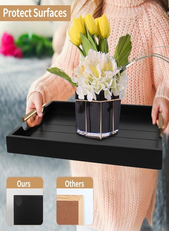 SXNOWS Coffee Table Trays - Large Ottoman Tray for Living Room -Wood Serving Tray with 2 Sets of Handles - Wooden Tray for Coffee Table, 4 Round Coasters Included, Black - Image 4