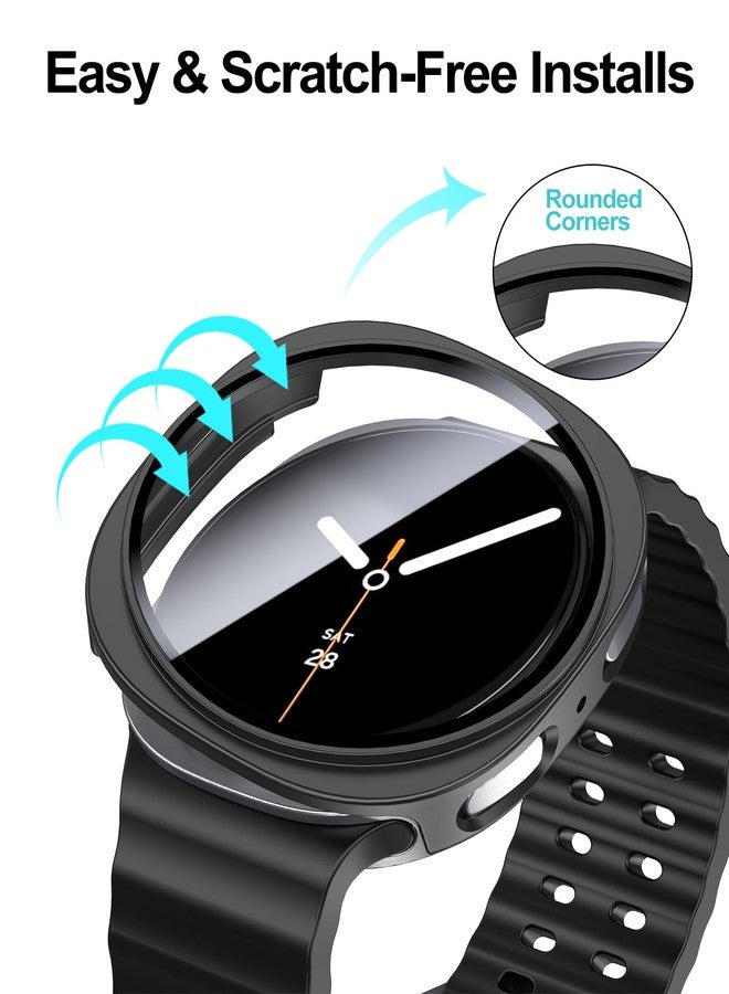 Smiling 2 Pack Case Compatible with Samsung Galaxy Watch 8 40mm with Built in Tempered Glass Screen Protector, Hard PC Case Scratch-Resistant Overall Protective Cover- Black - Image 4