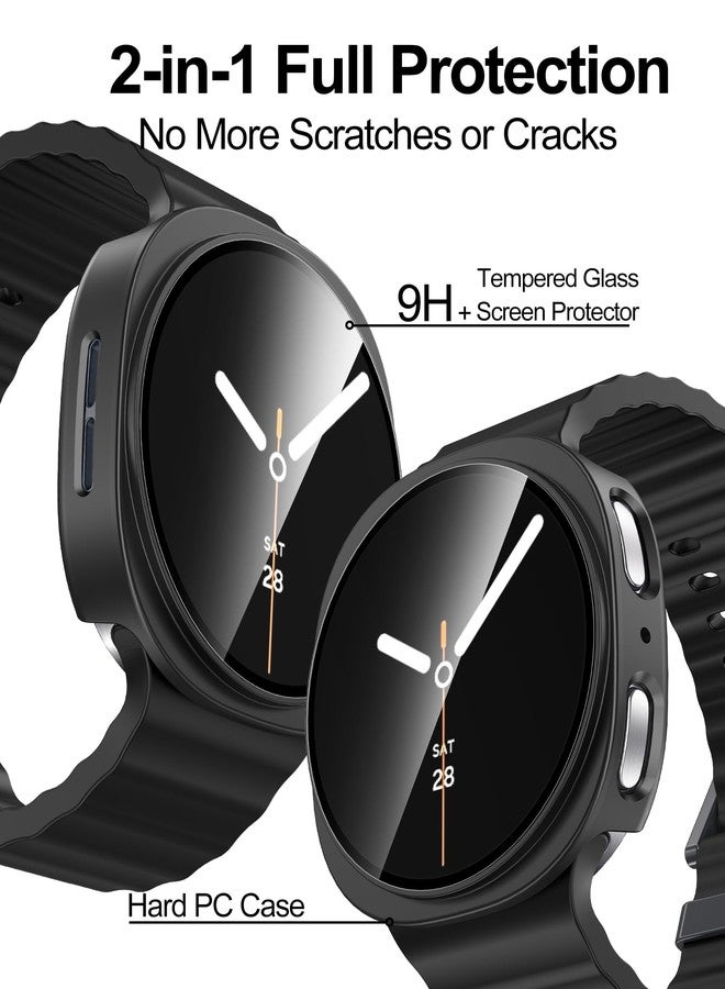 Smiling 2 Pack Case Compatible with Samsung Galaxy Watch 8 40mm with Built in Tempered Glass Screen Protector, Hard PC Case Scratch-Resistant Overall Protective Cover- Black - Image 2