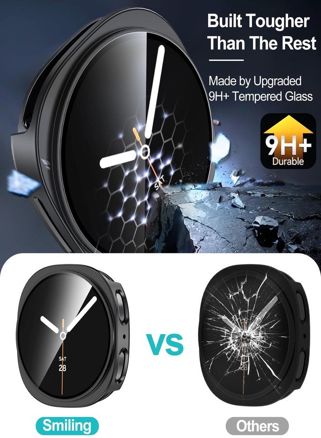 Smiling 2 Pack Case Compatible with Samsung Galaxy Watch 8 40mm with Built in Tempered Glass Screen Protector, Hard PC Case Scratch-Resistant Overall Protective Cover- Black - Image 3