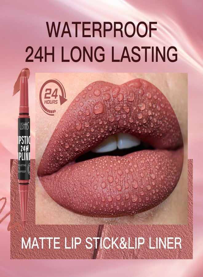 USHAS 3Pcs Lipstick and Lip Liner Combo Set 2 in 1 Makeup Kits Long Lasting and Waterproof Nude Matte Lipstick For Women (Set 1 (01+02+03), 3Pcs) - Image 3