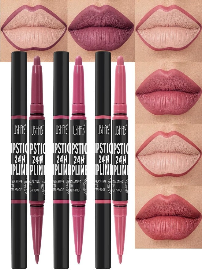 USHAS 3Pcs Lipstick and Lip Liner Combo Set 2 in 1 Makeup Kits Long Lasting and Waterproof Nude Matte Lipstick For Women (Set 1 (01+02+03), 3Pcs) - Image 1