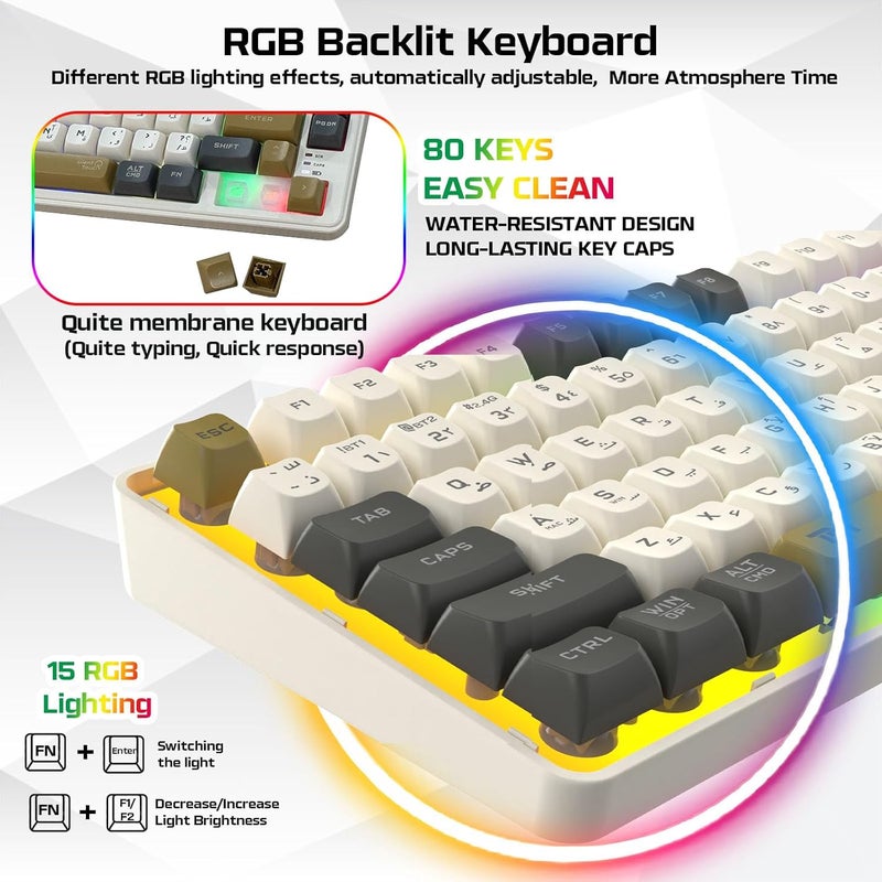 TWISTED MINDS TM-MK75 Imperium Pro Series 75% Wireless Gaming Membrane Keyboard 80 Keys Volume Knob Triple Mode (Wired/BT/2.4G) RGB Backlit 19 Anti-Ghosting Keys ABS Build–English/Arabic - Image 3