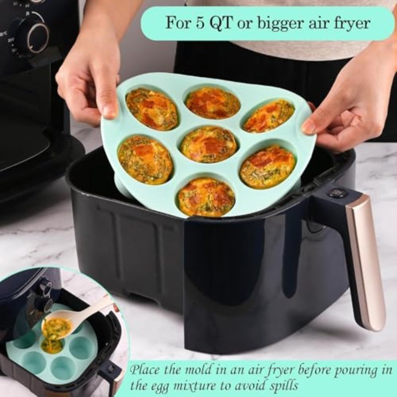 2 Pack Silicone Egg Bite Molds for Air Fryer, Nonstick Muffin Trays for Baking Mini Cupcakes, Quiche, Tarts, and Baby Food Reusable Bakeware for Oven and Air Fryer Use Pink and Green - Image 2