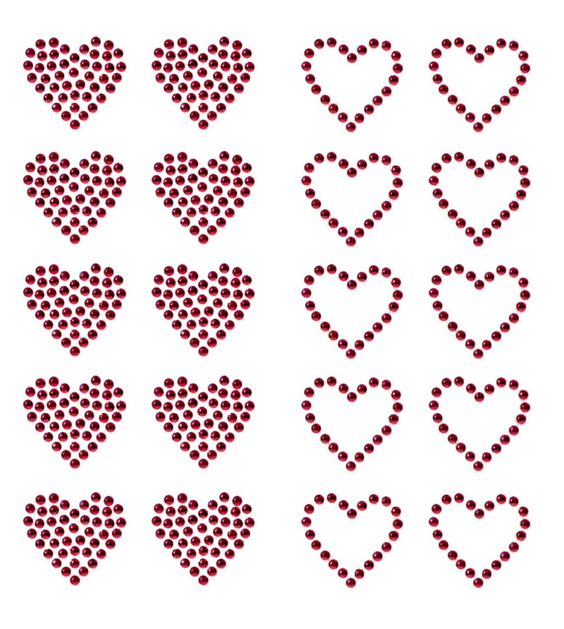 Rococo Designs Set of 20 Small Pink Hearts Rhinestone Stud Iron on Hotfix Transfer Heart Bilng - Image 1