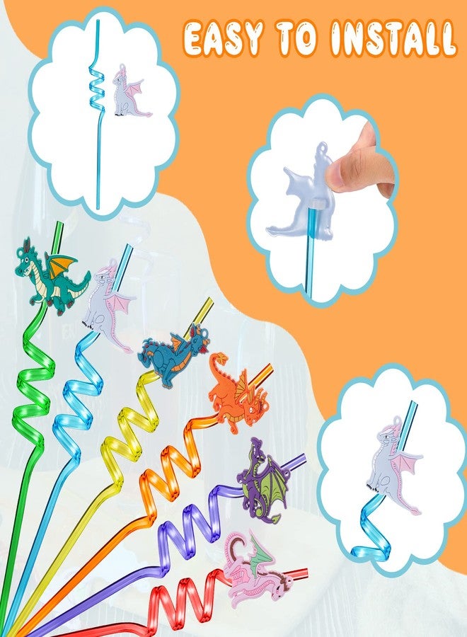 Zhehao 24 Pieces Dragon Drinking Straws Dragon Party Reusable Drinking Plastic Straws Kids Party Supplies Favors for Juice Milk Drinks Colorful Decoration and Birthday Present - Image 3