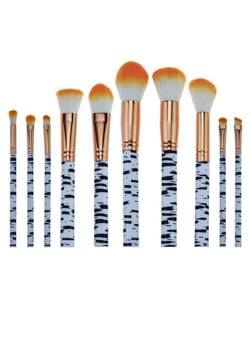 10-Piece Makeup Brush Set White/Black/Gold - Image 1