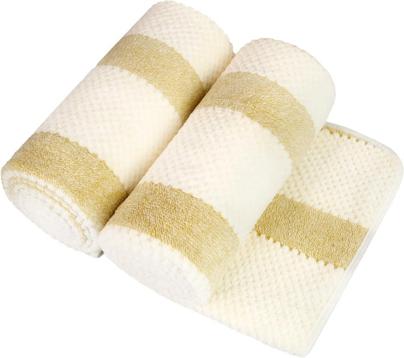JML Microfiber Bath Towels Set, 2 Pack, 30" x 60", Oversized, Soft, Super Absorbent, Fast Drying, Perfect for Sauna, Shower, Sport, Fitness, Yoga, Waffle Stripe Light Brown - Image 2