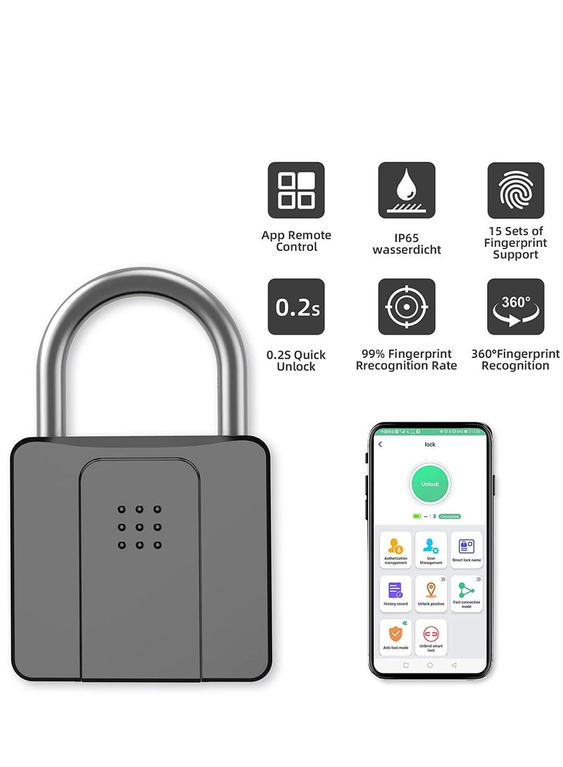 Fingerprint Padlock, Long Shackle Smart Padlock Bluetooth Lock with Mobile APP Outdoor Waterproof and Keys for School Gym Locker, Fence, Gate, Toolbox, Warehouses, Office - Image 2