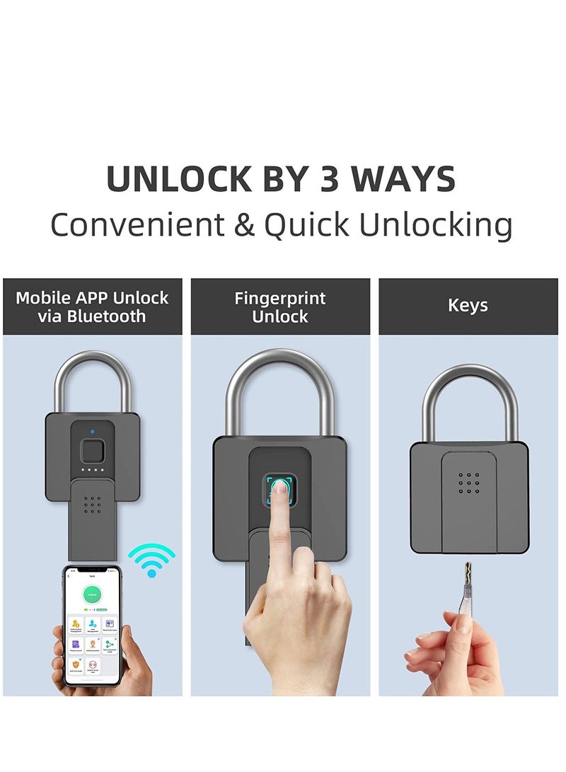 Fingerprint Padlock, Long Shackle Smart Padlock Bluetooth Lock with Mobile APP Outdoor Waterproof and Keys for School Gym Locker, Fence, Gate, Toolbox, Warehouses, Office - Image 3
