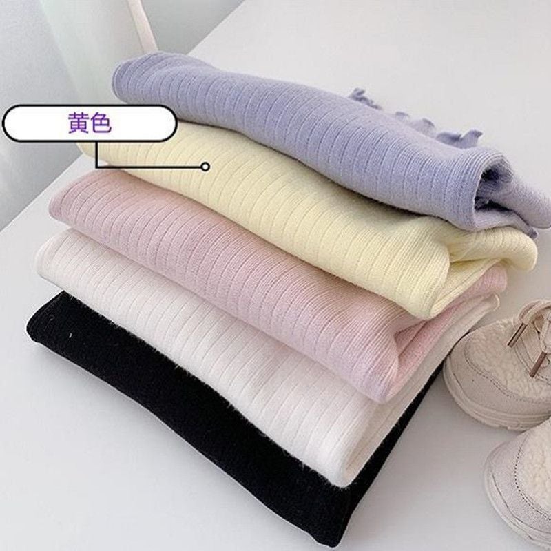 [ Girls Fleece-Lined Thick Long Sleeve T-Shirt Children'S Semi-High Collar One-Piece Velvet Base Shirt Baby Warm - Image 1