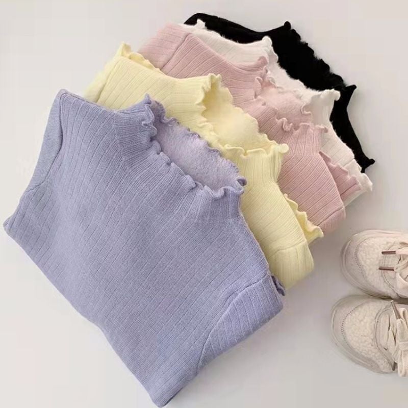 [ Girls Fleece-Lined Thick Long Sleeve T-Shirt Children'S Semi-High Collar One-Piece Velvet Base Shirt Baby Warm - Image 4
