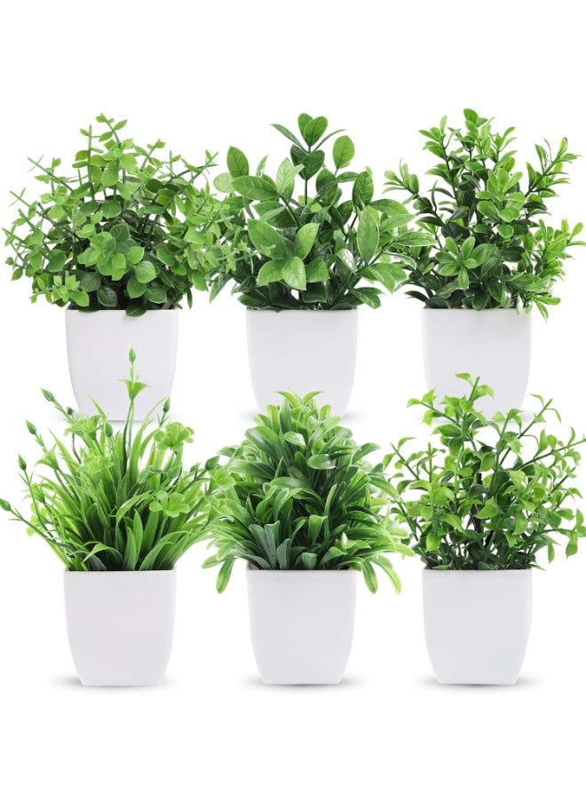 ماركة غير محددة نباتات صناعية صغيرة في أصيص، نباتات صناعية صغيرة لديكور المنزل والأماكن الخارجية وديكور المنزل الريفي والحمام مجموعة من 6 قطع  - Image 1