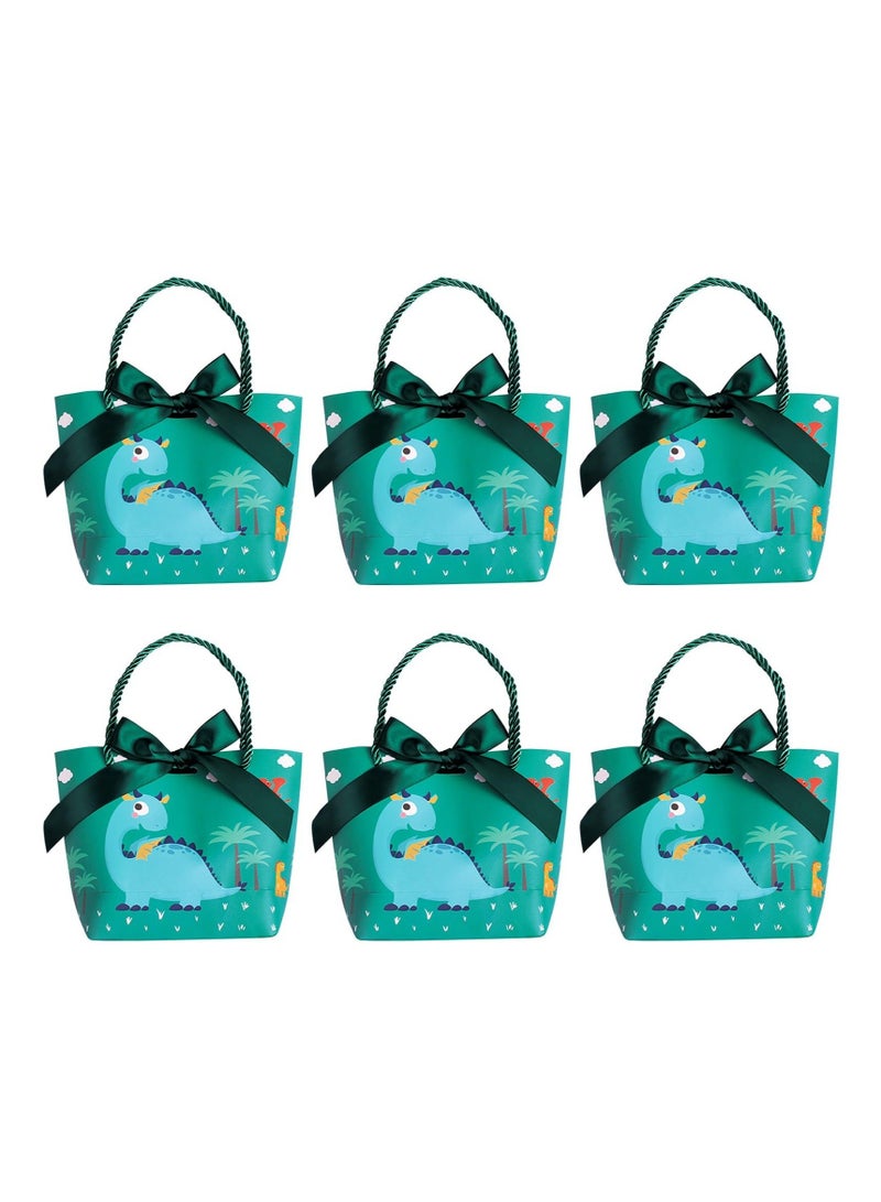 XiuWoo Dinosaur Gift Bags, with Handles and Bowknot, 6 Pcs Green Paper Bags Party Treat Favor for Goodie Birthday, Baby Shower, Graduations (19x20x9 cm) - Image 1