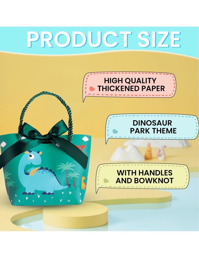 XiuWoo Dinosaur Gift Bags, with Handles and Bowknot, 6 Pcs Green Paper Bags Party Treat Favor for Goodie Birthday, Baby Shower, Graduations (19x20x9 cm) - Image 3