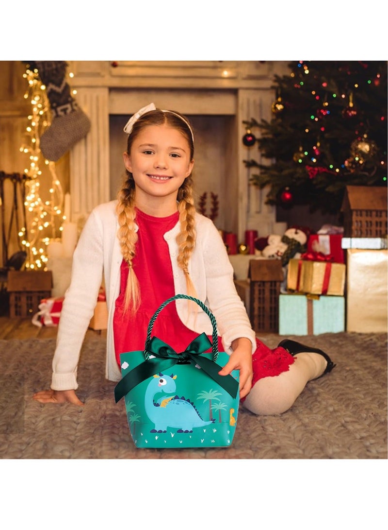 XiuWoo Dinosaur Gift Bags, with Handles and Bowknot, 6 Pcs Green Paper Bags Party Treat Favor for Goodie Birthday, Baby Shower, Graduations (19x20x9 cm) - Image 4