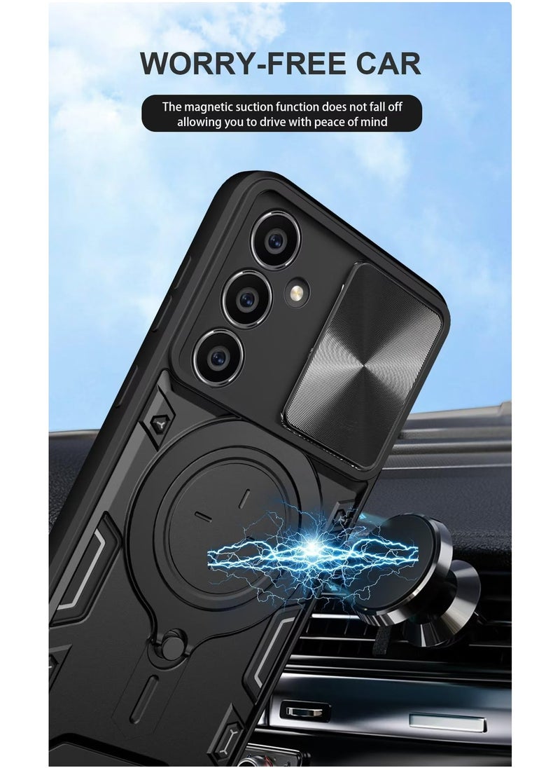 Case for Samsung Galaxy A55 , Slide Camera Lens Cover, 360°Rotating Kickstand Ring, Bumper Shockproof Phone Case，Compatible with Car Magnetic Mount