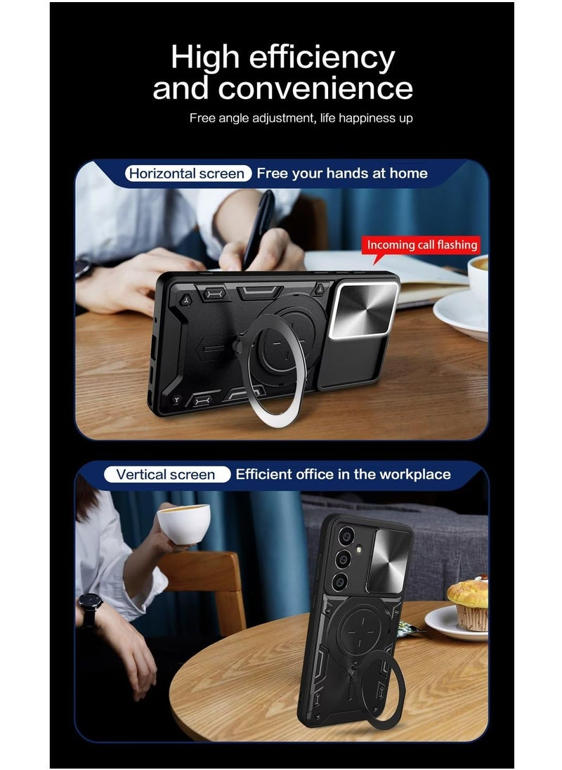 Case for Samsung Galaxy A55 , Slide Camera Lens Cover, 360°Rotating Kickstand Ring, Bumper Shockproof Phone Case，Compatible with Car Magnetic Mount
