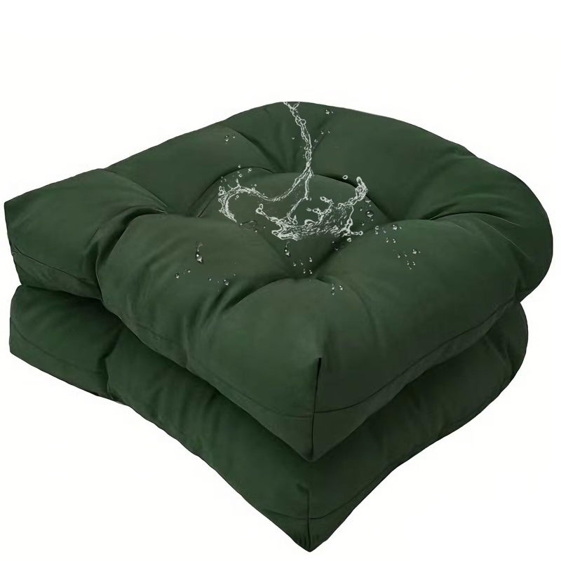 TESICA Set of 2 Outdoor Indoor U Shaped Wicker Seat Cushion Decorative Tufted Chair Pads Dark Green Chair Cushions Set for Patio Garden Home Office Furniture - Image 2