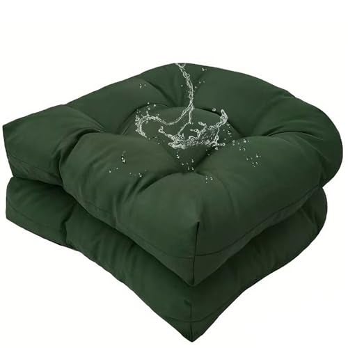 TESICA Set of 2 Outdoor Indoor U Shaped Wicker Seat Cushion Decorative Tufted Chair Pads Dark Green Chair Cushions Set for Patio Garden Home Office Furniture - Image 1