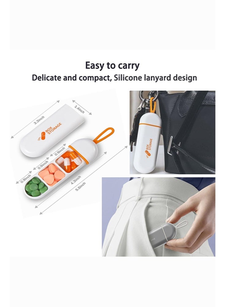 علبة حبوب صغيرة ضد الرطوبة ب3 فتحات - مقاومة للماء ومثالية للسفر أو الاستخدام اليومي -أبيض/برتقالي - Image 2