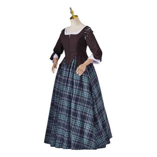 SFWXCOS Women's Scottish Highland Dress Claire Fraser Cosplay Costume Dress from Outlander (Brown, M) - Image 3