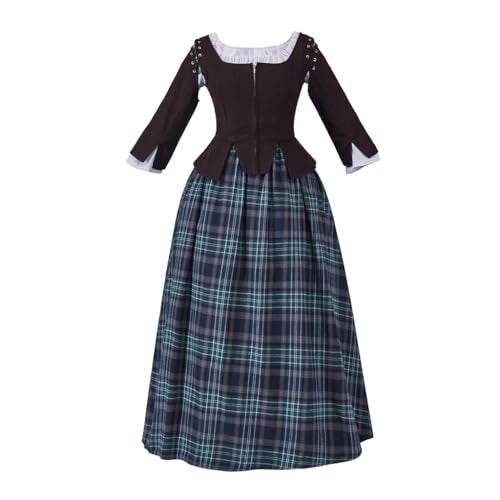 SFWXCOS Women's Scottish Highland Dress Claire Fraser Cosplay Costume Dress from Outlander (Brown, M) - Image 1