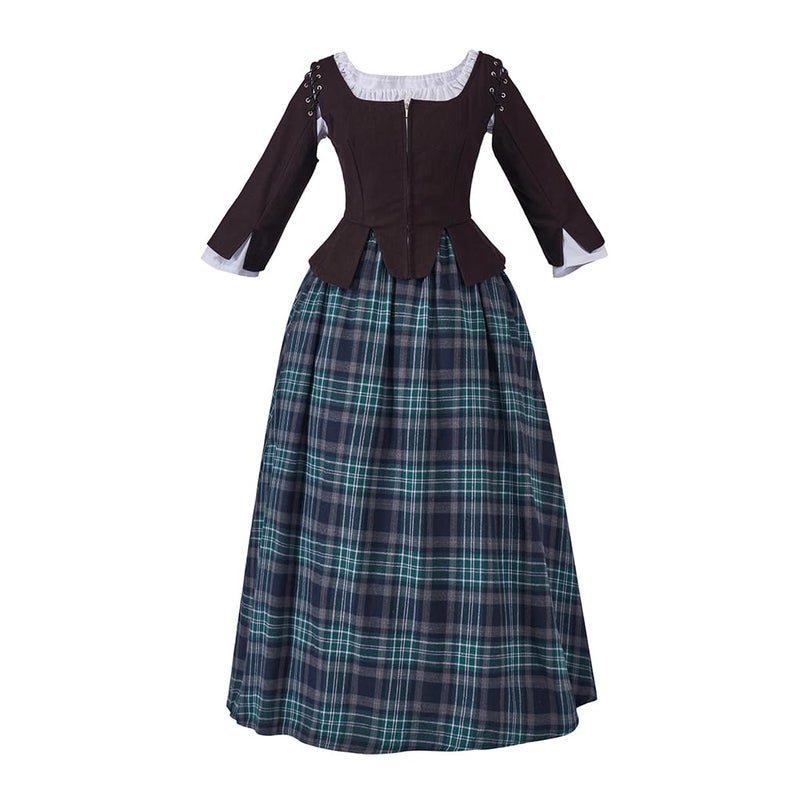 SFWXCOS Women's Scottish Highland Dress Claire Fraser Cosplay Costume Dress from Outlander (Brown, M) - Image 2