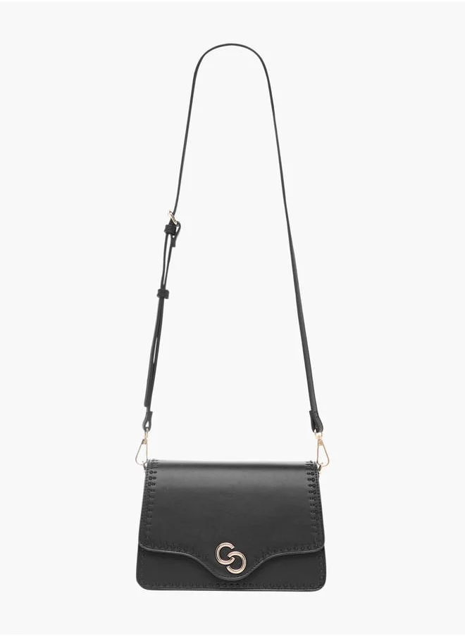 Celeste Solid Crossbody Bag with Detachable Strap and Flap Closure