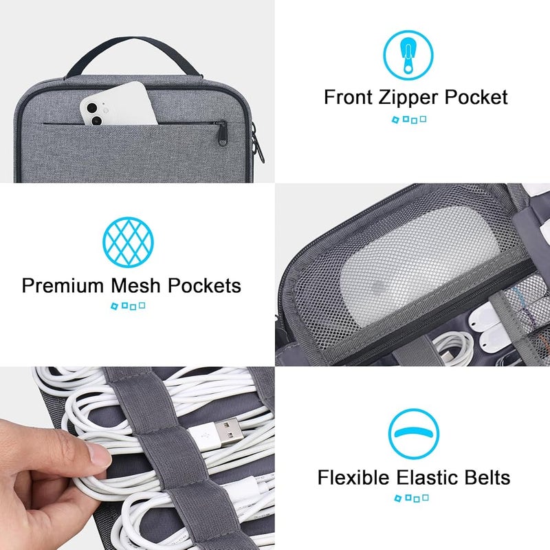 Lacdo Cord Organizer Travel, Cable Organizer Bag Case, Portable Electronics Organizer Travel Case, 6 Layer Large Capacity Charging Cords Storage Organizer for Cables, SD Card, travel Essentials, Gray - Image 4