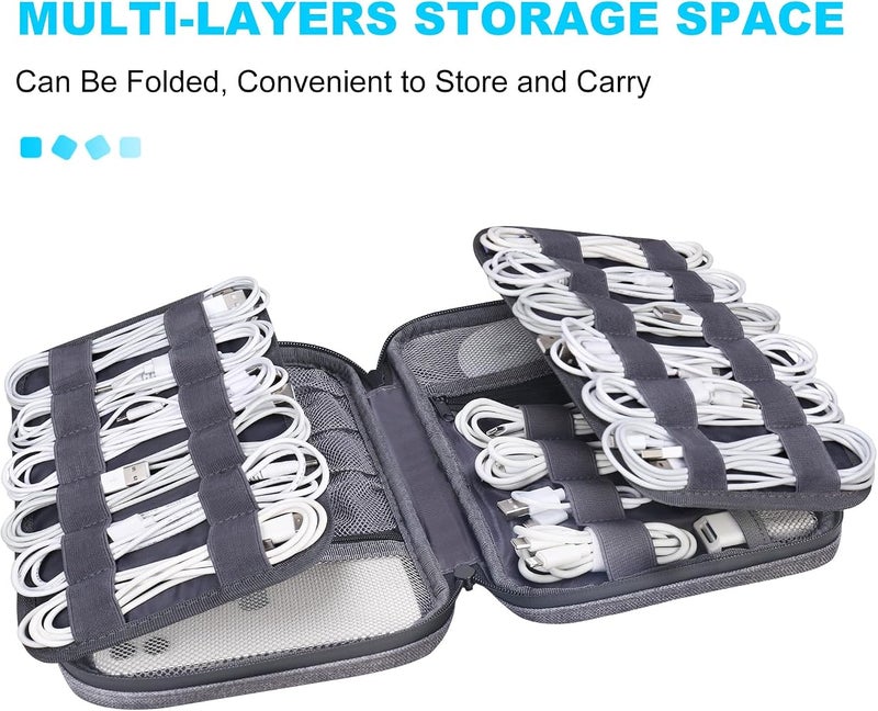 Lacdo Cord Organizer Travel, Cable Organizer Bag Case, Portable Electronics Organizer Travel Case, 6 Layer Large Capacity Charging Cords Storage Organizer for Cables, SD Card, travel Essentials, Gray - Image 3