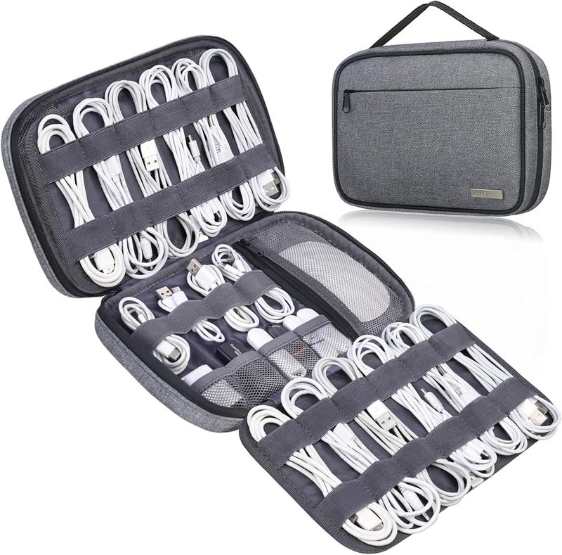 Lacdo Cord Organizer Travel, Cable Organizer Bag Case, Portable Electronics Organizer Travel Case, 6 Layer Large Capacity Charging Cords Storage Organizer for Cables, SD Card, travel Essentials, Gray - Image 1