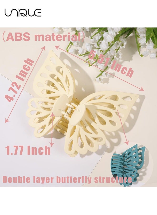Unique Extra large 5.51 Inch Butterfly Hair Clips - 2 PCS Butterfly Clips for Thick Thin Hair Non Slip Cute Matte Hair Claw Clip for Thin Hair Curly - Butterfly Claw Clips for Women (Cream/Milk Coffee Color） - Image 2