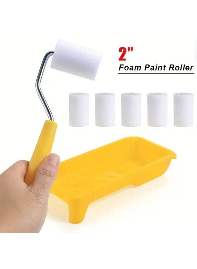 1SET 2 Inch Mini Foam Paint Roller Kit With 6 High Density Refills Tray And Handle - Image 2