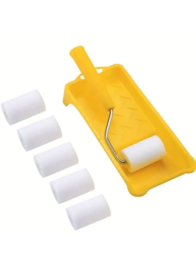 1SET 2 Inch Mini Foam Paint Roller Kit With 6 High Density Refills Tray And Handle - Image 1