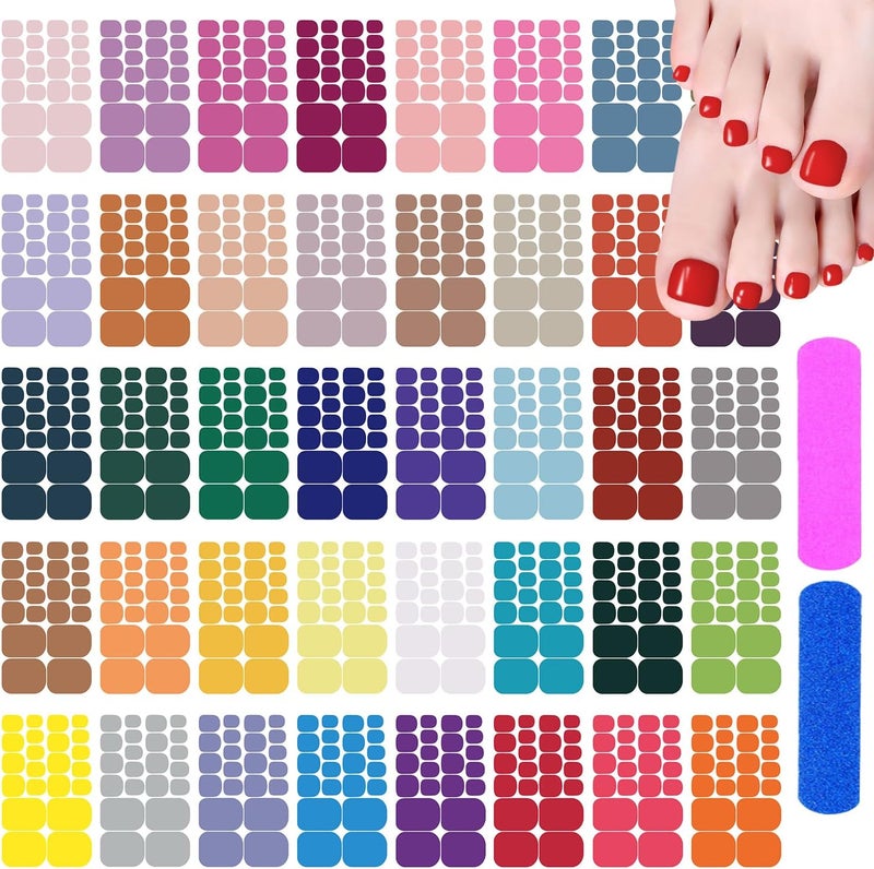 SILPECWEE 40 Sheets Toe Nail Stickers Full Nail Wraps for Women Solid Color Toenail Polish Strips Stick on Nail Polish Stickers Self Adhesive Manicure Stickers for Toes with 1pc Nail File
