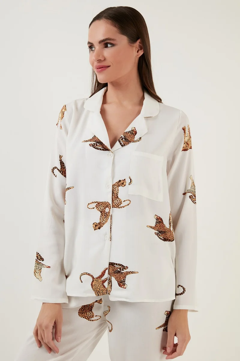 Lela Patterned Waist Elastic Pocket Detailed Shirt Collar Woven Pajama Set Women's Pajama Set 6110116