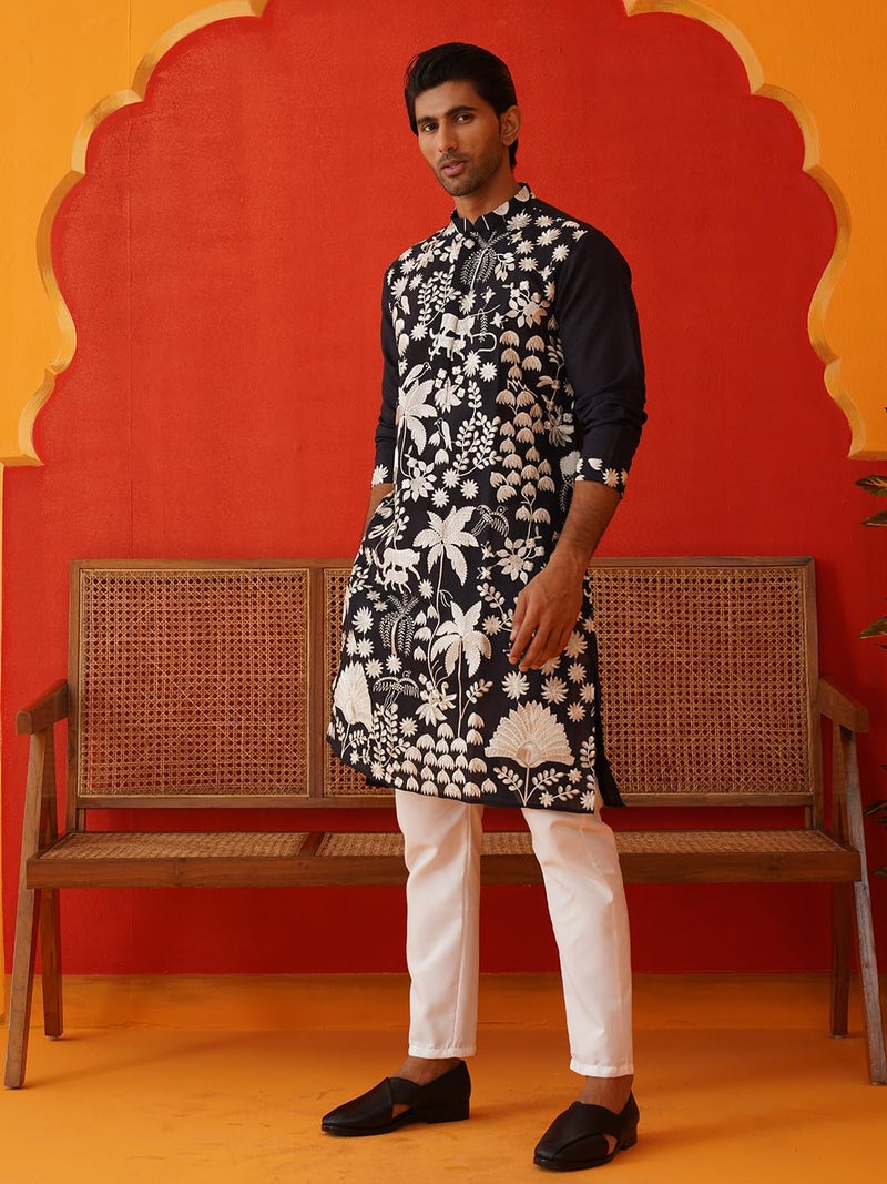 Jompers Men's Embroidered Silk Blend Kurta with Pyjama Set - Image 4