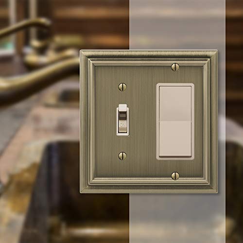 Amerelle Continental Single Toggle/Single Rocker Cast Metal Wallplate in Brushed Brass - Image 3