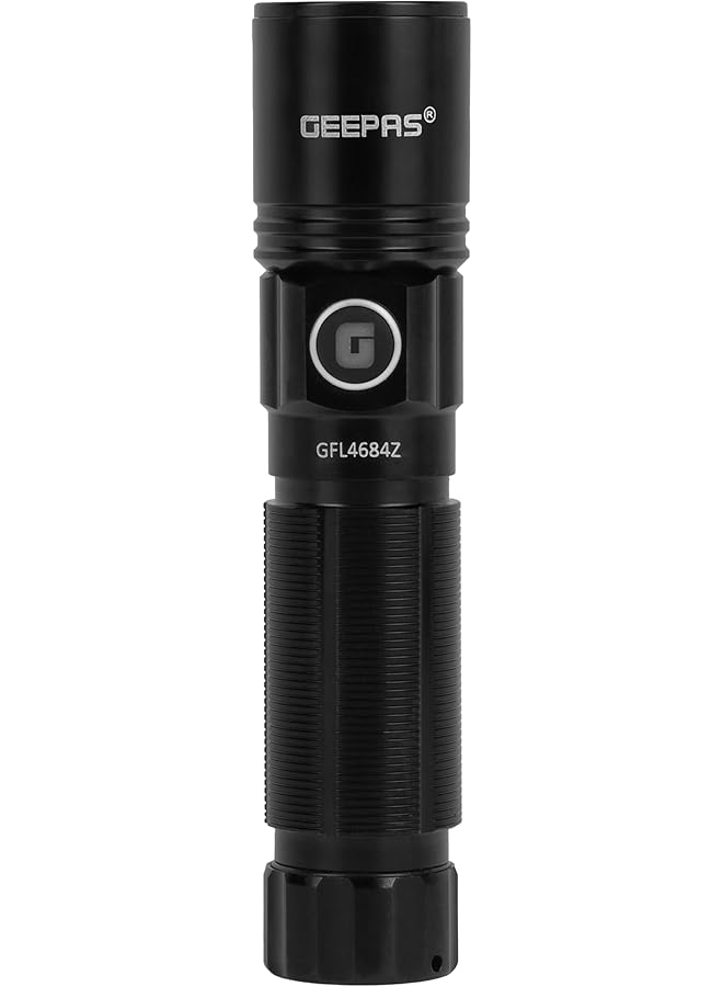 GEEPAS GFL4684 Rechargeable LED Flashlight High Power Flashlight Built in 900mAh Battery 1 Hour Working Powerful Torch for Camping Trekking Outdoor Activities