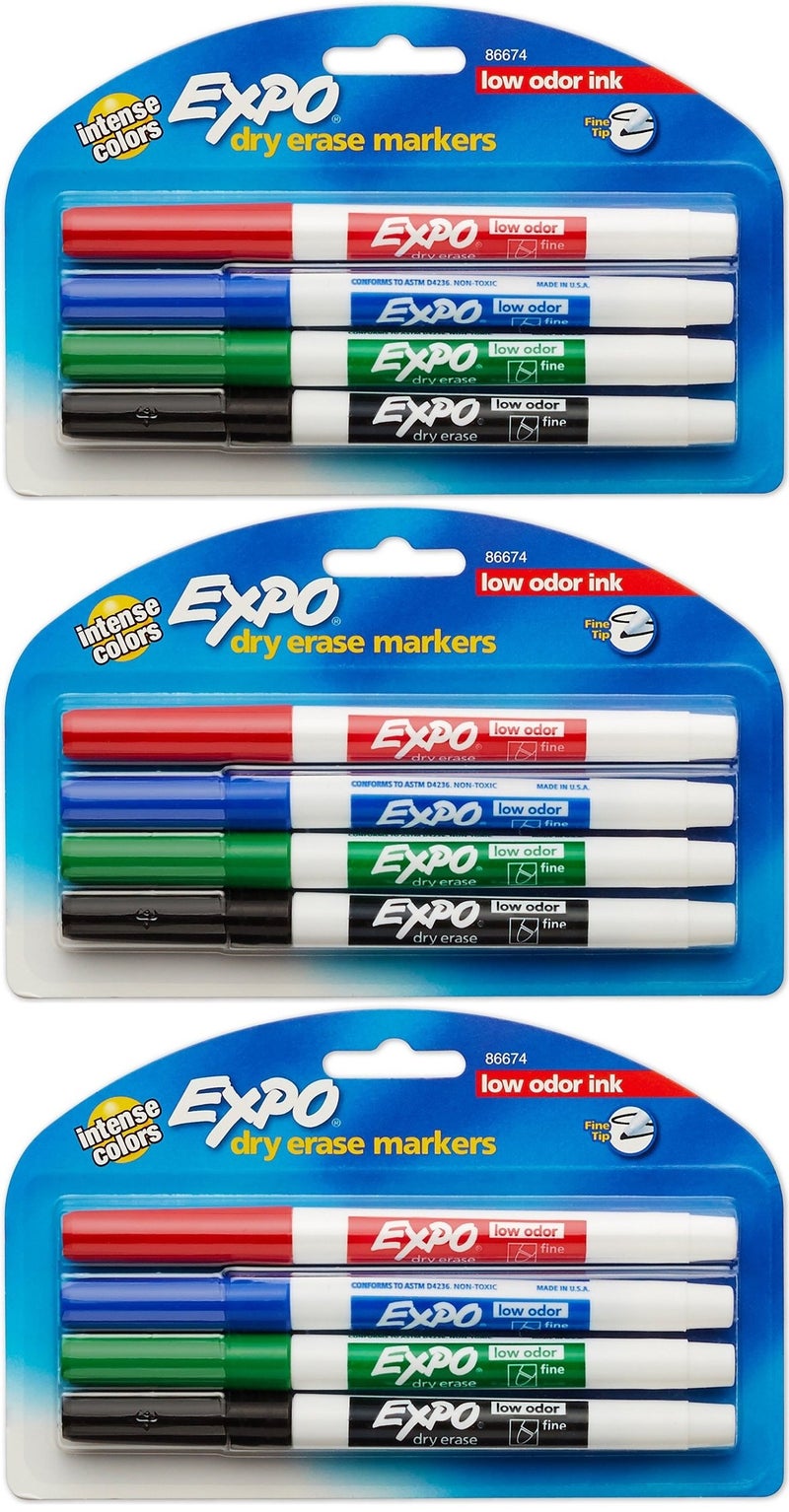 Expo Expo LowOdor Dry Erase Markers Fine Point 12Pack Assorted Colors 